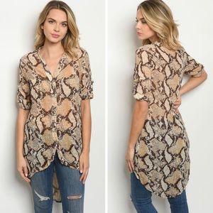 Snake print button down top